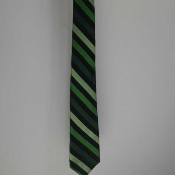 Express Mens Necktie Tie 100% Silk Green Black Diagonal Stripe - Picture 2 of 10